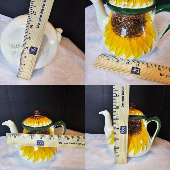 Vintage Vicky Wesley Signed Numbered Sunflower Teapot Bowl Cup Set - Picture 12 of 15